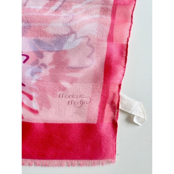 Vintage MONIQUE MARTIN Pink Floral Striped Polyester 53"x11" Rectangle Scarf - Picture 4 of 8